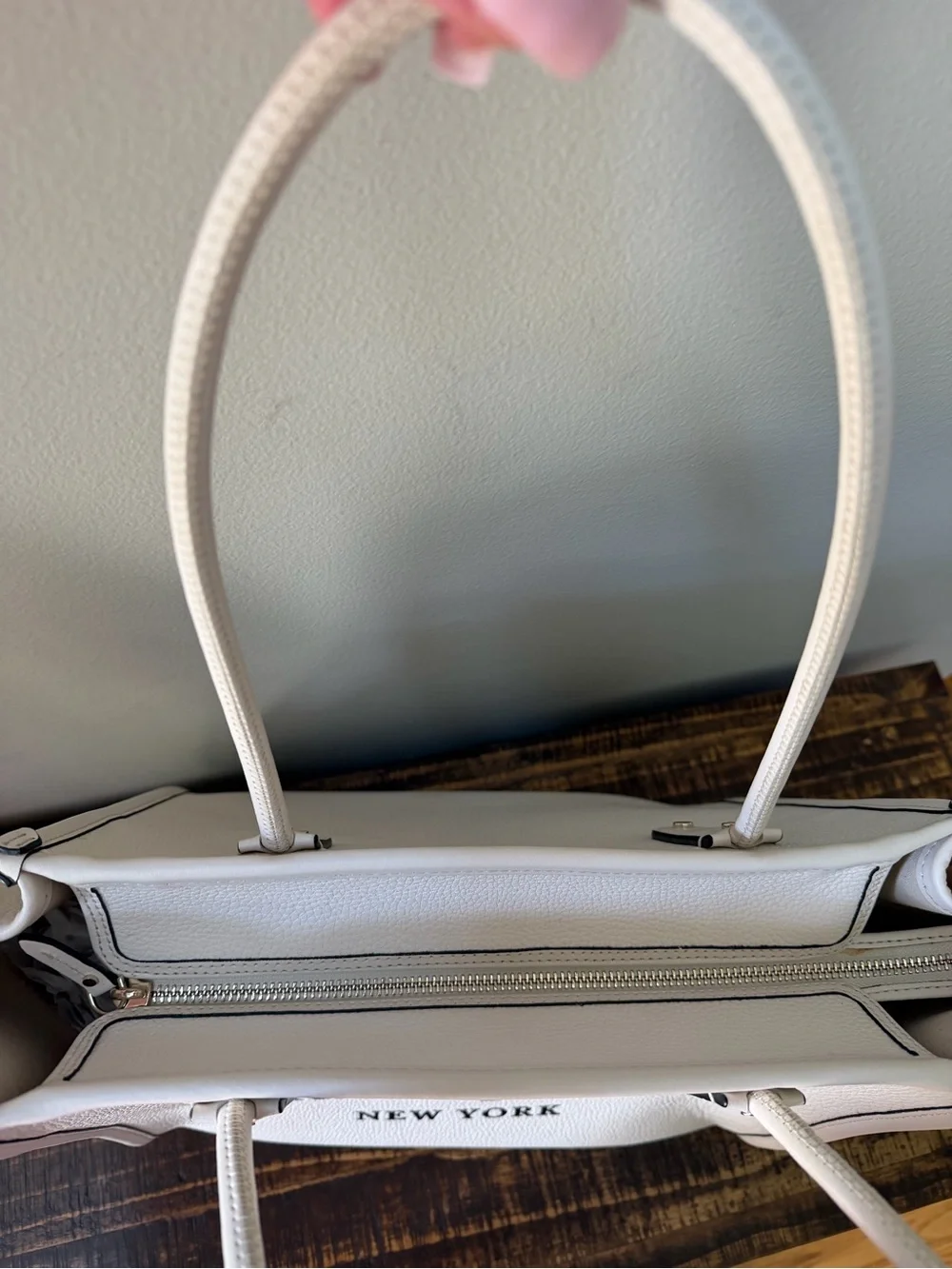 kate spade White Pebble Leather Logo Tote